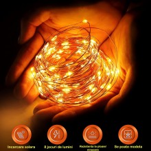 Instalatie de Craciun Liniara SIKS, 30 m, 300 LED-uri, Incarcare Solara, Cablu Cupru, Energie Prin Panou Solar, Interior/Exte...