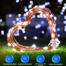 Instalatie de Craciun Liniara SIKS, 30 m, 300 LED-uri, Incarcare Solara, Cablu Cupru, Energie Prin Panou Solar, Interior/Exte...