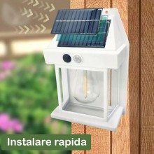 Lampa Solara de Perete SIKS Cu Bec LED, Pentru Exterior, Cu Senzor de Miscare si Lumina, Incarcare Solara, Acumulator Integra... Lampa Solara de Perete SIKS Cu Bec LED, Pentru Exterior, Cu Senzor de Miscare si Lumina, Incarcare Solara, Acumulator Integra...