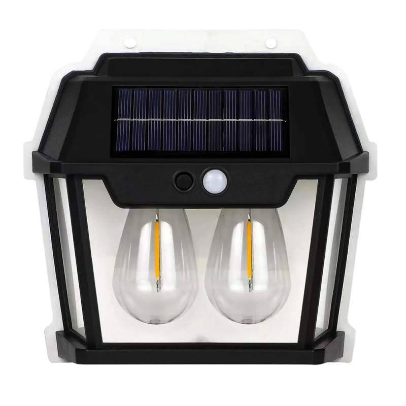 Lampa Solara de Perete SIKS Cu 2 Becuri LED, Pentru Exterior, Cu Senzor de Miscare si Lumina, Incarcare Solara, Acumulator In...