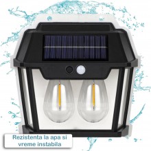 Lampa Solara de Perete SIKS Cu 2 Becuri LED, Pentru Exterior, Cu Senzor de Miscare si Lumina, Incarcare Solara, Acumulator In...