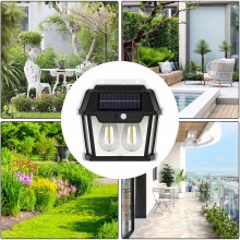 Lampa Solara de Perete SIKS Cu 2 Becuri LED, Pentru Exterior, Cu Senzor de Miscare si Lumina, Incarcare Solara, Acumulator In...