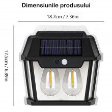 Lampa Solara de Perete SIKS Cu 2 Becuri LED, Pentru Exterior, Cu Senzor de Miscare si Lumina, Incarcare Solara, Acumulator In...