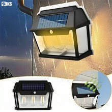 Lampa Solara de Perete SIKS Cu 3 Becuri LED, Pentru Exterior, Cu Senzor de Miscare si Lumina, Incarcare Solara, Acumulator In...