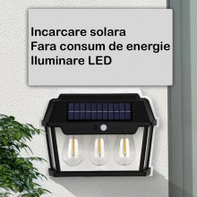 Lampa Solara de Perete SIKS Cu 3 Becuri LED, Pentru Exterior, Cu Senzor de Miscare si Lumina, Incarcare Solara, Acumulator In... Lampa Solara de Perete SIKS Cu 3 Becuri LED, Pentru Exterior, Cu Senzor de Miscare si Lumina, Incarcare Solara, Acumulator In...