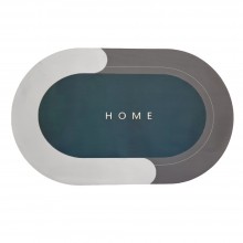 Covor de Baie Antiderapant SIKS, Model „Home”,Oval, 77 x 47.5 cm, Gri/Bleumarin