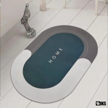 Covor de Baie Antiderapant SIKS, Model „Home”,Oval, 77 x 47.5 cm, Gri/Bleumarin