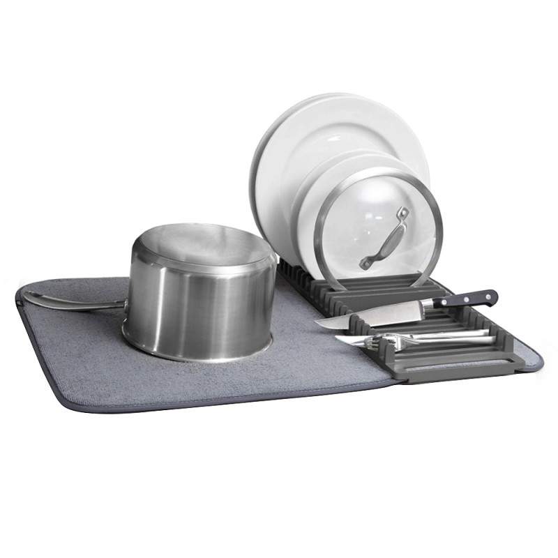 Uscator Pentru Vase SIKS, Pliabil , Plastic/Microfibra, L 60 x l 46 cm, Gri