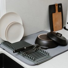 Uscator Pentru Vase SIKS, Pliabil , Plastic/Microfibra, L 60 x l 46 cm, Gri