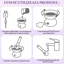 Aparat SIKS Pentru Curatare Pensule De Machiaj Electric, Dispozitiv Cu Rotire Automata, Conectare USB, Capat Lavabil Din Sili...