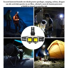 Lanterna de cap LED SIKS, Profesionala, Incarcare USB, Senzor Miscare, 4 Moduri Lumina, 2 Nivele De Intensitate, Pentru Pescu...