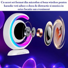 Set Complet Statie Smart Microfon Si Boxa Wireless SIKS Pentru Karaoke Cu Lumina RGB Led , Copii / Adulti, Kit 2 in 1, Aparat... Set Complet Statie Smart Microfon Si Boxa Wireless SIKS Pentru Karaoke Cu Lumina RGB Led , Copii / Adulti, Kit 2 in 1, Aparat...