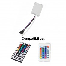 Controler Banda Led RGB SIKS, Alimentator Compatibil Cu Telecomanda 24 Taste si 44 Taste Fara WiFi, Alb