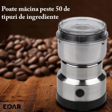 Rasnita Pentru Cafea EDAR, Electrica, 100g, 200 W, Din Otel Inoxidabil, Argintiu/Negru Rasnita Pentru Cafea EDAR, Electrica, 100g, 200 W, Din Otel Inoxidabil, Argintiu/Negru