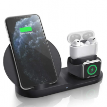 Statie de incarcare SIKS® universala Fast Wireless Charger 3 in 1, incarcare telefon, airpods si smartwatch, negru