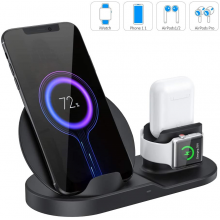 Statie de incarcare SIKS® universala Fast Wireless Charger 3 in 1, incarcare telefon, airpods si smartwatch, negru