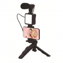 Suport Telefon Cu Lampa LED EDAR, YouTube, TikTok, Kit Pentru Vloguri 4 in 1 , Microfon Si Trepied, Compatibil IOS / Android ...