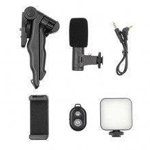 Suport Telefon Cu Lampa LED EDAR, YouTube, TikTok, Kit Pentru Vloguri 4 in 1 , Microfon Si Trepied, Compatibil IOS / Android ... Suport Telefon Cu Lampa LED EDAR, YouTube, TikTok, Kit Pentru Vloguri 4 in 1 , Microfon Si Trepied, Compatibil IOS / Android ...