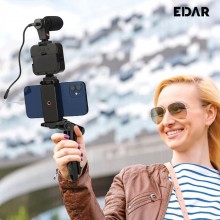 Suport Telefon Cu Lampa LED EDAR, YouTube, TikTok, Kit Pentru Vloguri 4 in 1 , Microfon Si Trepied, Compatibil IOS / Android ...