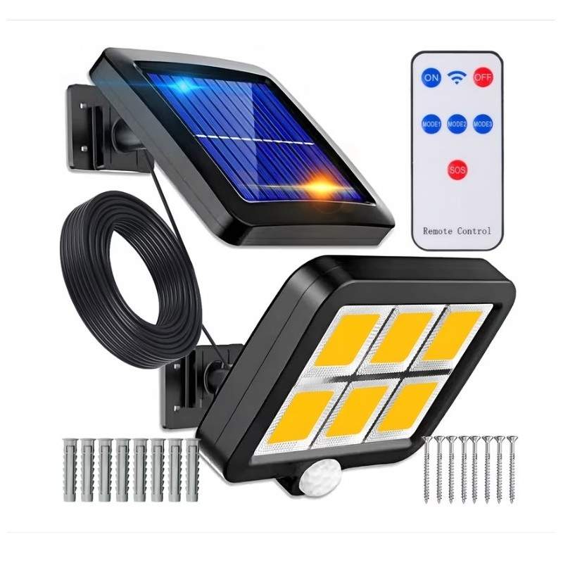 Lampa Solara Cu Telecomanda 120 COB LED SIKS, Cu Senzor De Miscare Si Lumina, Baterie Inclusa 1200 Mah, 260 LM, Cablu 5 M, Pa... Lampa Solara Cu Telecomanda 120 COB LED SIKS, Cu Senzor De Miscare Si Lumina, Baterie Inclusa 1200 Mah, 260 LM, Cablu 5 M, Pa...