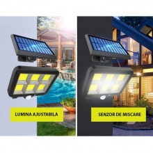 Lampa Solara Cu Telecomanda 120 COB LED SIKS, Cu Senzor De Miscare Si Lumina, Baterie Inclusa 1200 Mah, 260 LM, Cablu 5 M, Pa... Lampa Solara Cu Telecomanda 120 COB LED SIKS, Cu Senzor De Miscare Si Lumina, Baterie Inclusa 1200 Mah, 260 LM, Cablu 5 M, Pa...