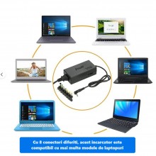 Incarcator Universal Pentru Laptop EDAR, Negru, Cu 8 Conectori Pentru Priza