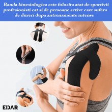Banda Kinesiologica EDAR pentru suportul muschilor, pentru sportivi si atleti, Negru