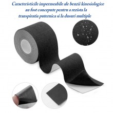 Banda Kinesiologica EDAR pentru suportul muschilor, pentru sportivi si atleti, Negru Banda Kinesiologica EDAR pentru suportul muschilor, pentru sportivi si atleti, Negru