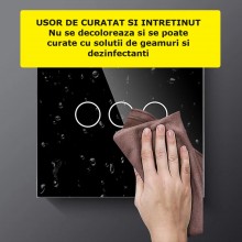 Intrerupator Lumina Triplu Cu Touch SIKS Din Sticla Securizata, De Perete, Serie 2024, Iluminare LED, Ecran Tactil, Elegant, ...