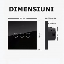 Intrerupator Lumina Triplu Cu Touch SIKS Din Sticla Securizata, De Perete, Serie 2024, Iluminare LED, Ecran Tactil, Elegant, ...