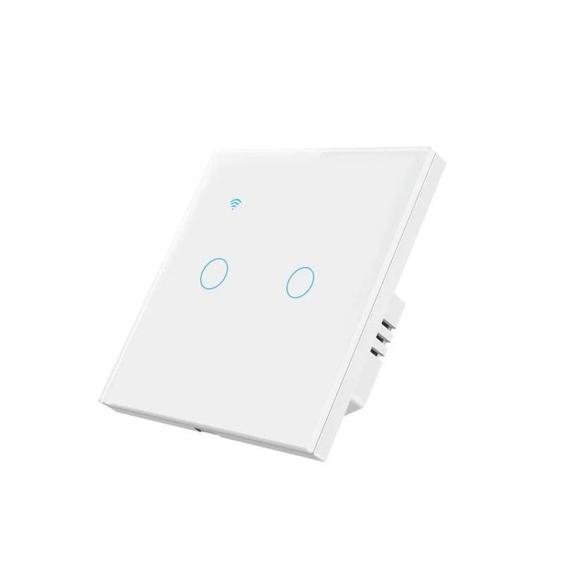 Intrerupator Inteligent De Lumina Dublu Cu Touch SIKS, Wi-Fi, 2 Butoane Iluminate, Sticla securizata, Compatibil Cu Aplicatie, T