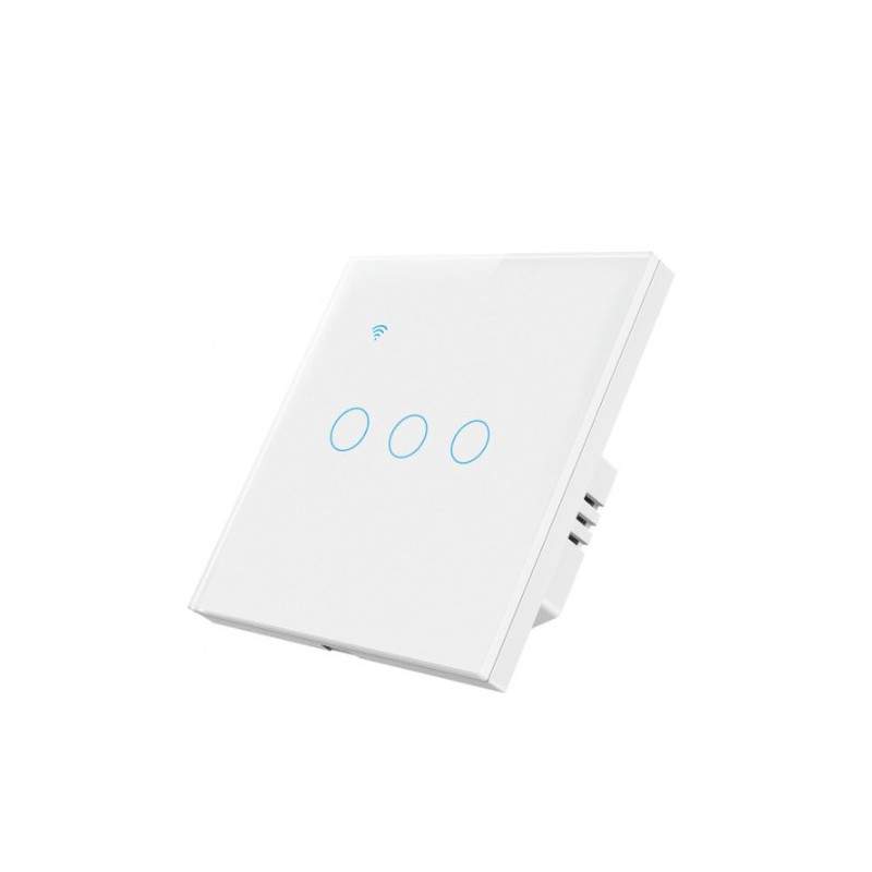 Intrerupator Inteligent De Lumina Dublu Cu Touch SIKS, Wi-Fi, 3 Butoane Iluminate, Sticla securizata, Compatibil Cu Aplicatie, T