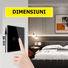 Intrerupator Lumina Dublu Cu Touch SIKS Din Sticla Securizata, De Perete, Serie 2024, Iluminare LED, Ecran Tactil, Elegant, 2...