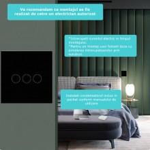 Intrerupator Touch Cu Lumina Triplu EDAR, De Perete, Din Sticla Securizata, Serie 2024, Iluminare LED, Ecran Tactil, Elegant,...