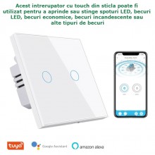 Intrerupator Inteligent Cu Touch EDAR, Wi-Fi, 2 Faze, Sticla securizata, Compatibil Cu Tuya, Life Smart, Amazon Alexa, Google As Intrerupator Inteligent Cu Touch EDAR, Wi-Fi, 2 Faze, Sticla securizata, Compatibil Cu Tuya, Life Smart, Amazon Alexa, Google As