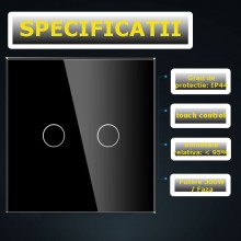 Intrerupator EDAR Cu Touch, Lumina Dublu, Din Sticla Securizata, De Perete, Serie 2024, Iluminare LED, Ecran Tactil, Elegant,...