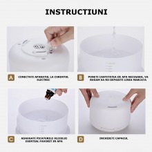 Umidificator Ultrasonic EDAR, Difuzor Aroma, Rezervor 300 ml, 7 Lumini Led, Alb