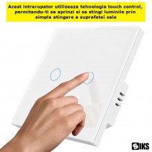 Intrerupator Lumina Dublu Cu Touch SIKS Din Sticla Securizata, De Perete, Serie 2024, Iluminare LED, Ecran Tactil, Elegant, 2...