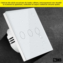 Intrerupator Lumina Triplu Cu Touch SIKS Din Sticla Securizata, De Perete, Serie 2024, Iluminare LED, Ecran Tactil, Elegant, ... Intrerupator Lumina Triplu Cu Touch SIKS Din Sticla Securizata, De Perete, Serie 2024, Iluminare LED, Ecran Tactil, Elegant, ...