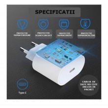 Adaptor Priza USB C EDAR, Incarcator Retea Alb