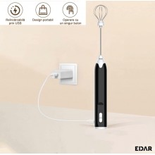Set EDAR Spumator de Lapte pentru Cafea Si Mixer Pentru Oua, 2 Teluri Interschimbabile, Alimentare USB, Negru/Alb Set EDAR Spumator de Lapte pentru Cafea Si Mixer Pentru Oua, 2 Teluri Interschimbabile, Alimentare USB, Negru/Alb