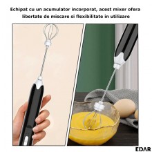 Set EDAR Spumator de Lapte pentru Cafea Si Mixer Pentru Oua, 2 Teluri Interschimbabile, Alimentare USB, Negru/Alb Set EDAR Spumator de Lapte pentru Cafea Si Mixer Pentru Oua, 2 Teluri Interschimbabile, Alimentare USB, Negru/Alb