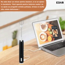 Set EDAR Spumator de Lapte pentru Cafea Si Mixer Pentru Oua, 2 Teluri Interschimbabile, Alimentare USB, Negru/Alb