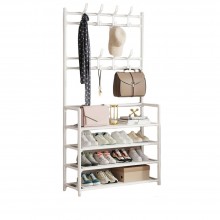 Cuier SIKS cu 4 Rafturi Pentru Incaltaminte, 8 Carlige, Metalic, Alb, 60 x 29.5 x 154 cm