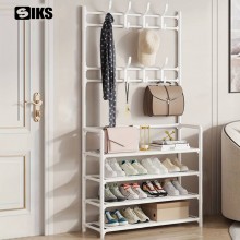 Cuier SIKS cu 4 Rafturi Pentru Incaltaminte, 8 Carlige, Metalic, Alb, 60 x 29.5 x 154 cm
