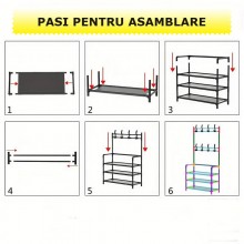 Cuier SIKS cu 4 Rafturi Pentru Incaltaminte, 8 Carlige, Metalic, Alb, 60 x 29.5 x 154 cm