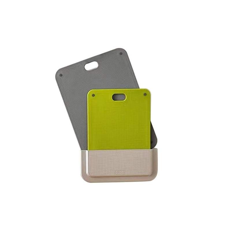 Set 2 Tocatoare Din Plastic SIKS, Cu Suport De Perete/Dulap, Tocator Mare 34x24cm, Tocator Mic 27,5x20cm, Gri/Verde