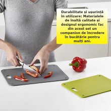 Set 2 Tocatoare Din Plastic SIKS, Cu Suport De Perete/Dulap, Tocator Mare 34x24cm, Tocator Mic 27,5x20cm, Gri/Verde