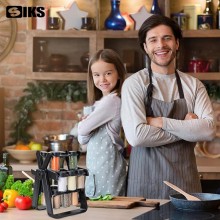 Set 18 recipiente SIKS pentru condimente cu suport rotativ, Organizator rotativ pentru condimente, pivotant 360°, 34x23 cm, N...