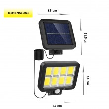 Proiector Solar SIKS De Perete Cu 160 LEDuri COB Cu Conectare Portabila Pentru Interior / Exterior, Cu 3 Moduri De Functionar...